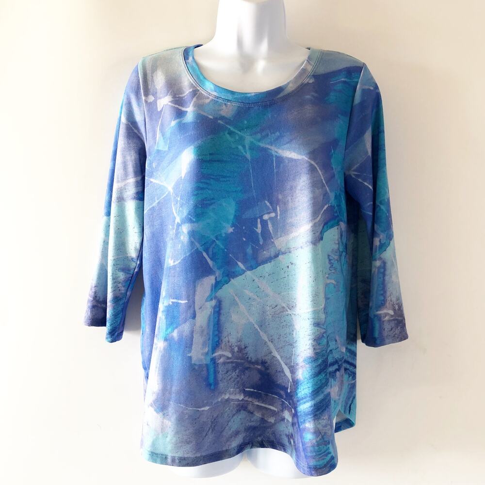 Soft Surroundings Womens Top Size XS Blue Tunic 3/4 Sleeve
